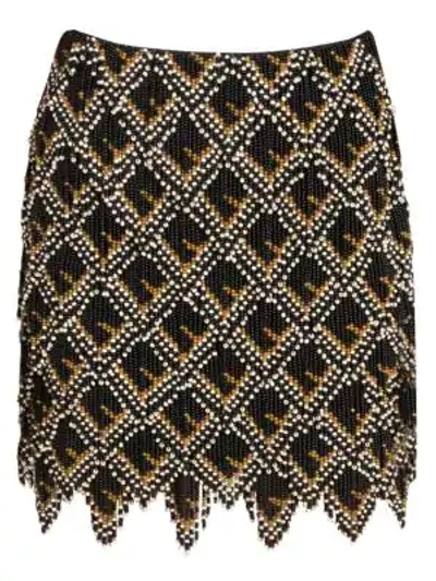 Shop Fendi Beaded Leather Logo Mini Skirt In Black Brown