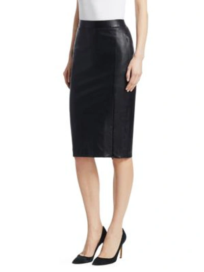 Shop Theory Leather Zip-up Pencil Skirt In Black
