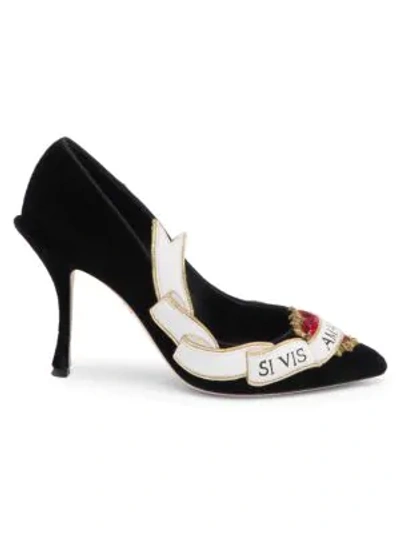 Shop Dolce & Gabbana Scripted Embellished Kitten Heel Pump In Black
