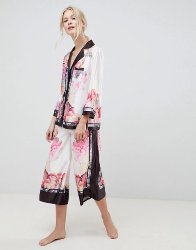 Shop Ted Baker B By  Painted Posey Revere Top And Wide Leg Pj Bottoms Set-pink