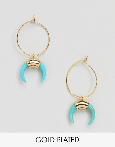 Shop Orelia Gold Hoop Cresent Earrings In Turquoise - Gold