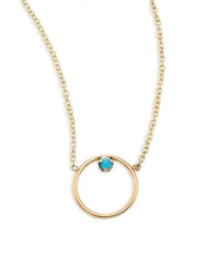 Shop Zoë Chicco Medium Circle Turquoise & 14k Yellow Gold Pendant Necklace In Gold Turquoise