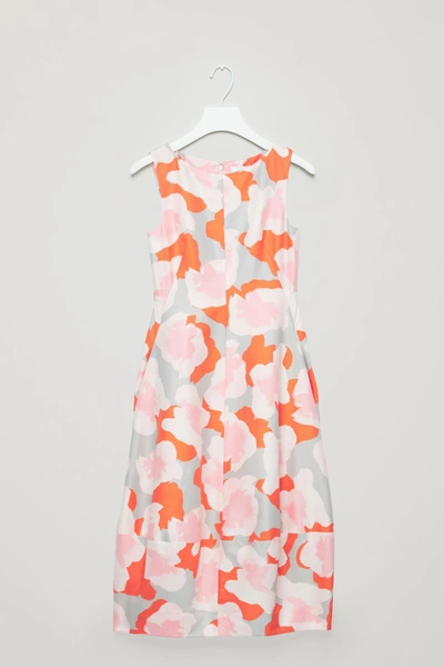 Shop Cos Printed Cocoon Dress In Orange / Pink / Grey
