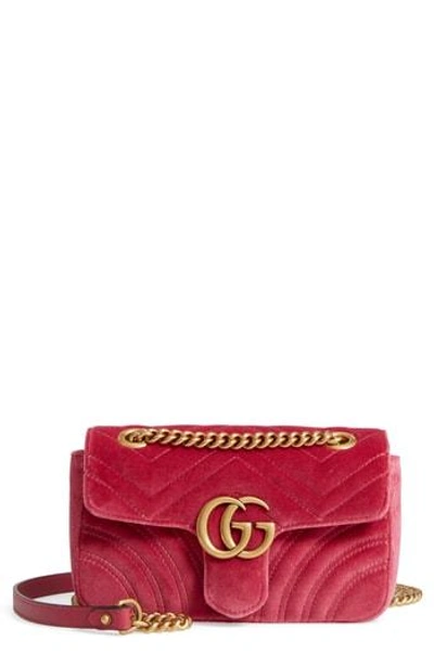 Shop Gucci Small Gg Marmont 2.0 Matelasse Velvet Shoulder Bag In Raspberry