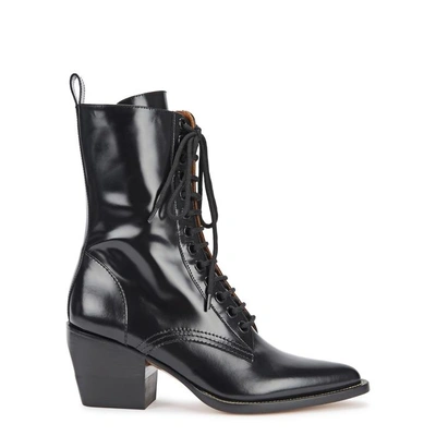 Shop Chloé Rylee Black Lace-up Leather Ankle Boots