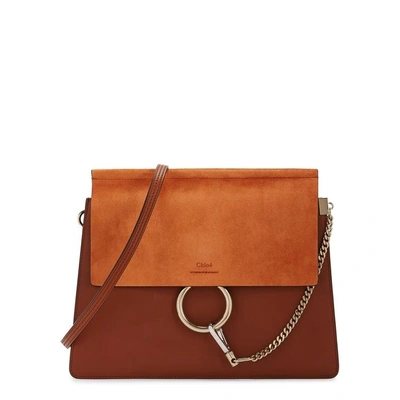 Shop Chloé Faye Medium Leather Shoulder Bag In Tan