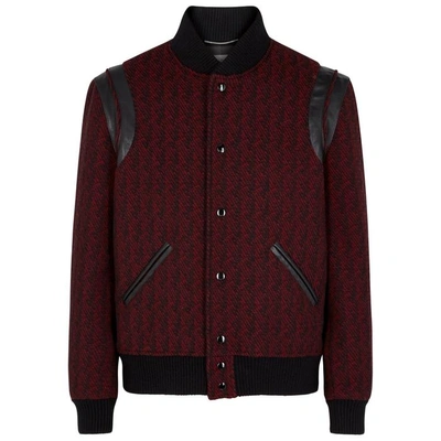 Shop Saint Laurent Red And Black Tweed Bomber Jacket