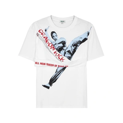 Shop Kenzo Dragon Kick Printed Cotton Top In White