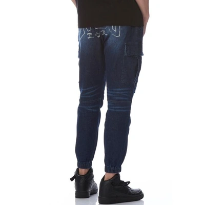 Shop Evisu Logo Print Cargo Pocket Denim Jeans In Indigo(light Tone)