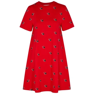 Shop Mcq By Alexander Mcqueen Red Swallow-print Cotton Mini Dress