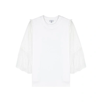 Shop Clu White Mesh And Cotton Jersey Top