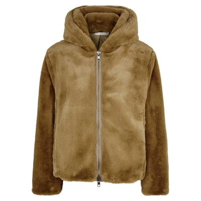 Shop Vince Camel Hooded Faux Fur Jacket In Brown