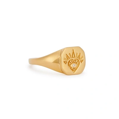 Shop Missoma Mantra Open Heart Signet Ring In Gold