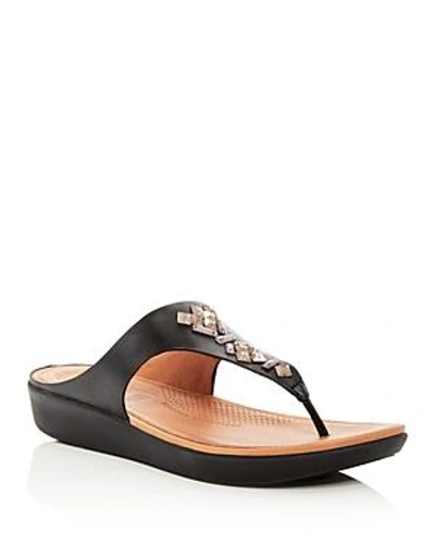 Shop Fitflop Women's Banda Embellished Leather Platform Flip-flops In Black