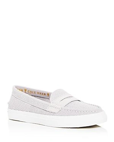 Shop Cole Haan Women's Pinch Weekender Lux Stitchlite Knit Penny Loafers In Silver/white