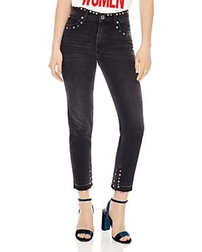 Shop Sandro Polygone Frayed Hem Grommeted Jeans In Black