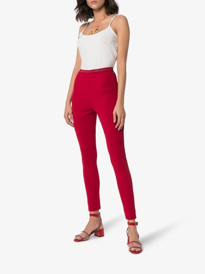 Shop Prada Logo Waistband Jersey Leggings In Red