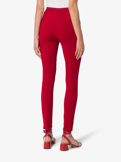 Shop Prada Logo Waistband Jersey Leggings In Red