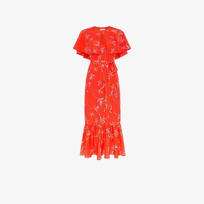 Shop Borgo De Nor Margarita Crepe Floral Print Cape Detail Dress In Red