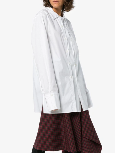 Shop Delada Oversized Double Button Cotton Long Sleeve Shirt In White