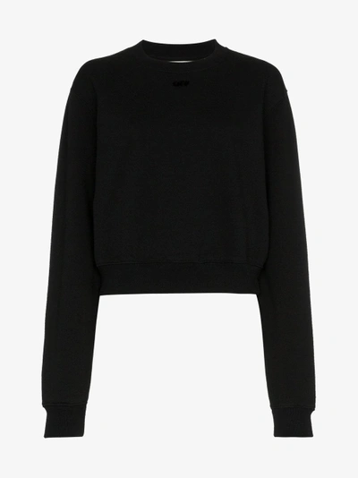 Shop Off-white Arrow Applique Cotton Cropped Sweatshirt In Black
