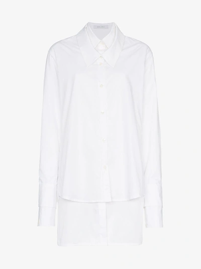 Shop Delada Double Oversized Cotton Long Sleeve Shirt In White