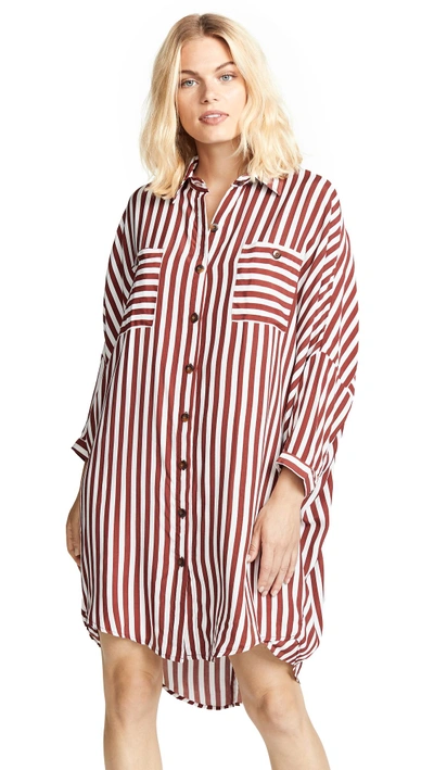 Shop Faithfull The Brand Spencer Shirt Dress In Zeus Stripe Print Maroon