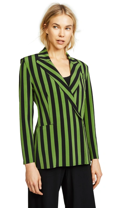 Shop Norma Kamali Double Breasted Jacket In Olive 3/4 Stripe