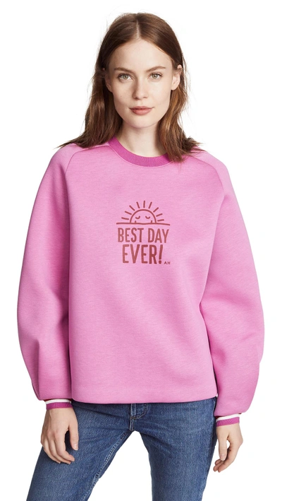 Shop Anya Hindmarch Best Day Ever Sweatshirt In Bubblegum/claret