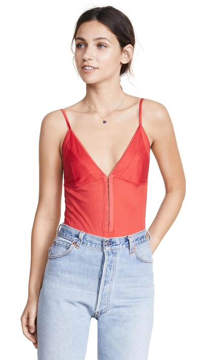 Shop Fleur Du Mal Sexy Cotton Triangle Bodysuit In Foxy Red