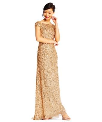 adrianna papell off the shoulder sequin beaded gown