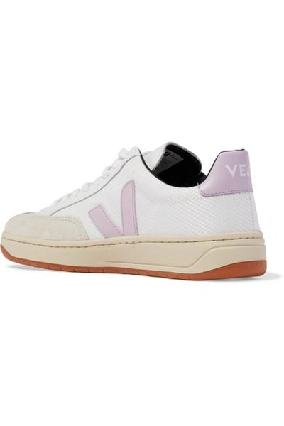 Shop Veja V-12 Mesh, Leather And Nubuck Sneakers In White