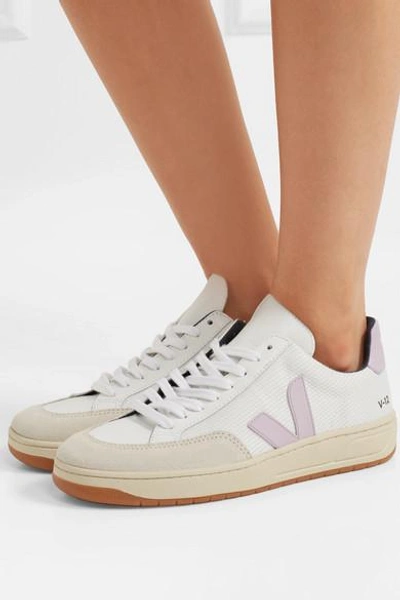 Shop Veja V-12 Mesh, Leather And Nubuck Sneakers In White