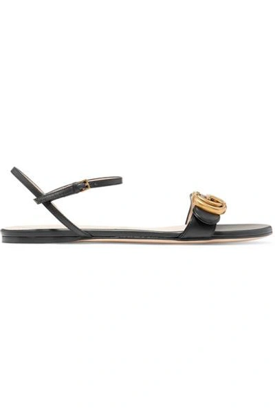 Shop Gucci Marmont Logo-embellished Leather Sandals In Black