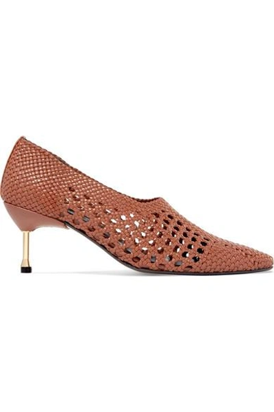 Shop Souliers Martinez Menorca Woven Leather Pumps In Tan