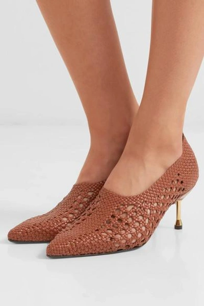 Shop Souliers Martinez Menorca Woven Leather Pumps In Tan