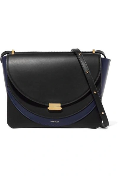 Shop Wandler Luna Color-block Leather Shoulder Bag In Midnight Blue