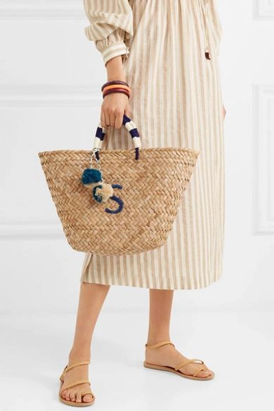 Shop Kayu St Tropez Pompom-embellished Embroidered Woven Straw Tote In Neutral