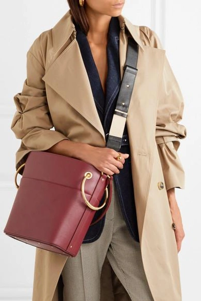 Shop Chloé Roy Medium Leather Bucket Bag In Burgundy