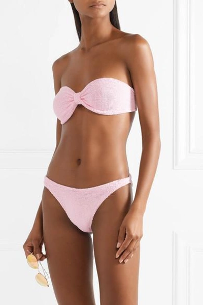 Shop Hunza G Jean Seersucker Bandeau Bikini In Baby Pink