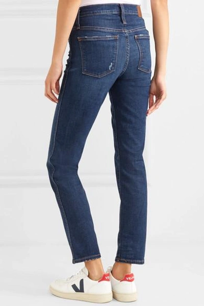 Shop Madewell The Slim Distressed High-rise Jeans In Dark Denim