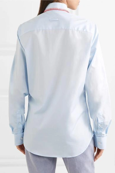 Shop Blouse Barry Embroidered Velvet-trimmed Cotton-poplin Shirt In Light Blue