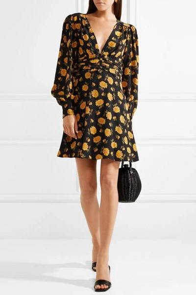 Shop Veronica Beard Marion Floral-print Silk Crepe De Chine Mini Dress In Black