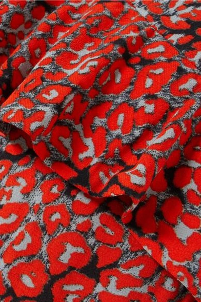 Shop Maje Ruffled Leopard-print Crepe Midi Dress In Coral