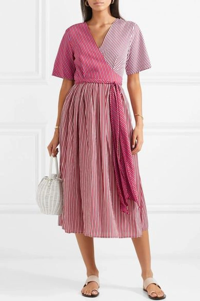 Shop Diane Von Furstenberg Paneled Striped Poplin Wrap Dress In Pink