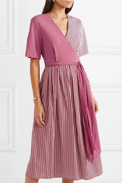 Shop Diane Von Furstenberg Paneled Striped Poplin Wrap Dress In Pink