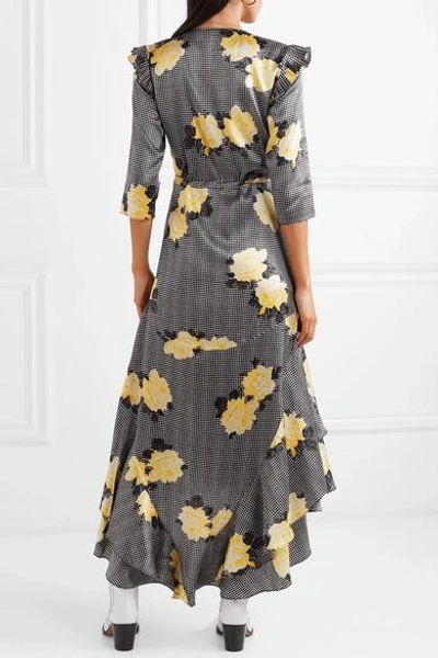 Shop Ganni Asymmetric Tiered Silk-blend Wrap Dress In Black