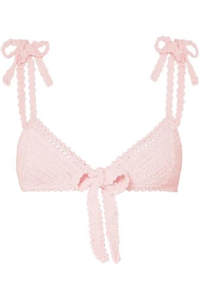Shop She Made Me Lalita Crocheted Cotton Bikini Top In Pastel Pink