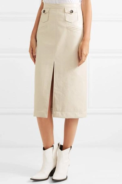 Shop Alexa Chung Faux Patent-leather Pencil Skirt In Cream