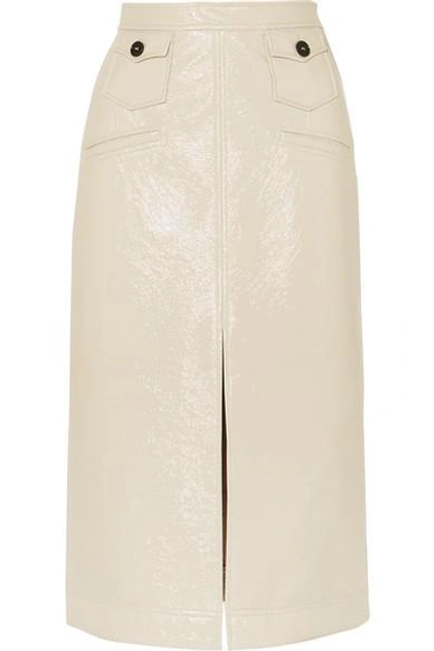 Shop Alexa Chung Faux Patent-leather Pencil Skirt In Cream